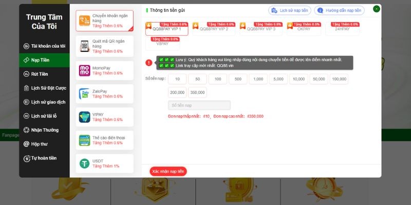 Nạp tiền QQ88 cực kỳ đơn giản chỉ trong 3 bước